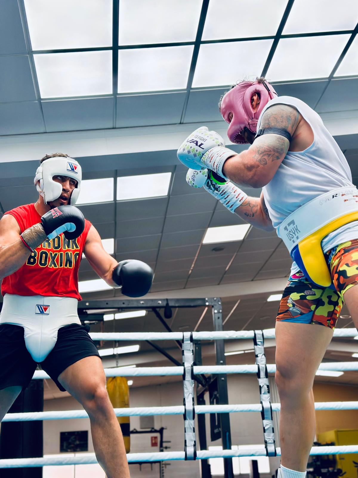 Lewis Williams sparring with Oleksandr Usyk at the champion's training camp in Spain